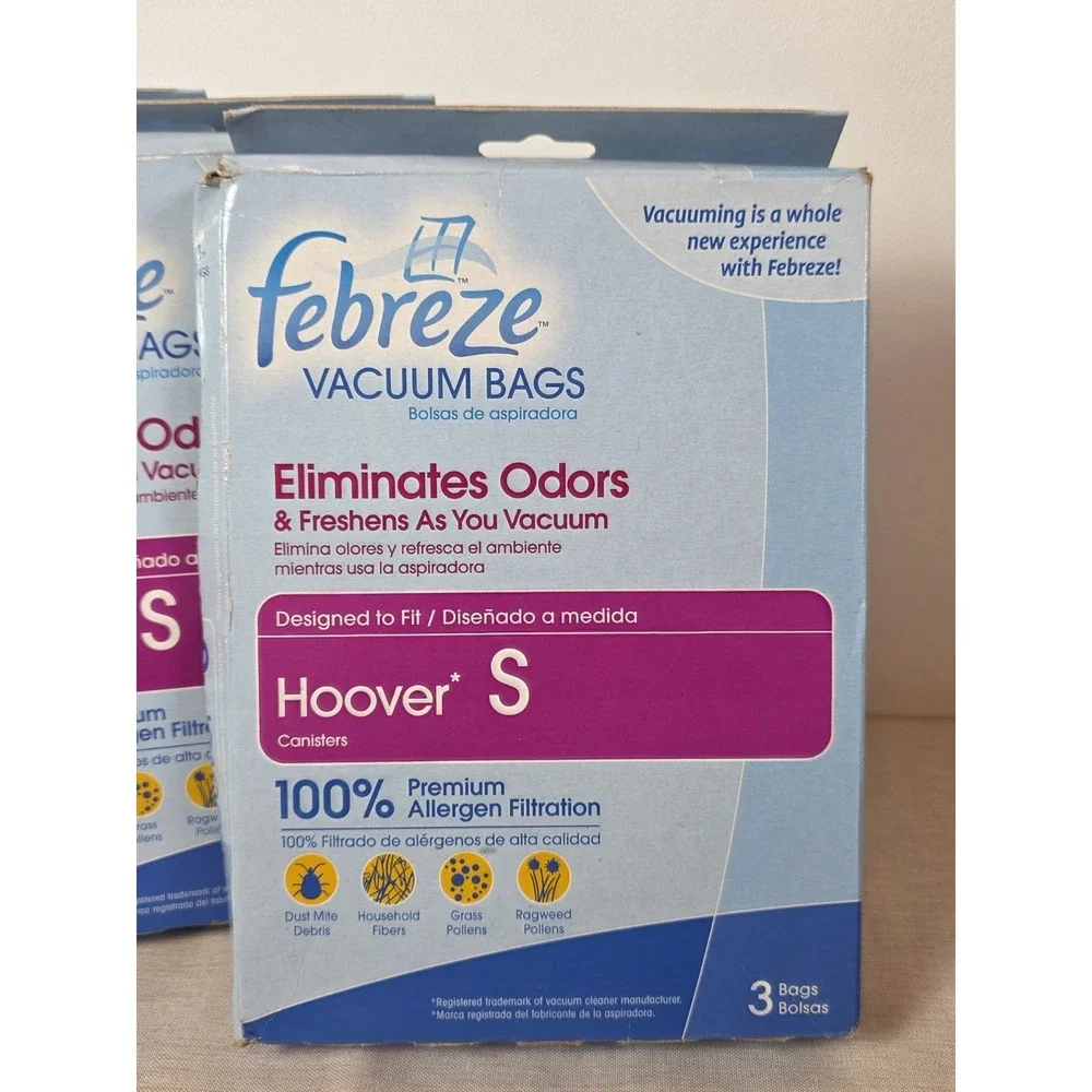 12 Vacuum Bags Febreze HOOVER S Uprights ELIMINATES ODOR 100% Allergen Filtrate